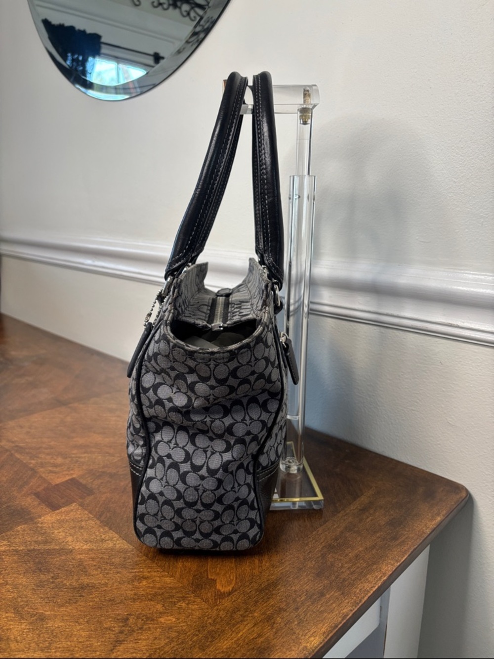 Coach Signature Canvas Shoulder Bag in Black and Gray - Picture 12 of 16